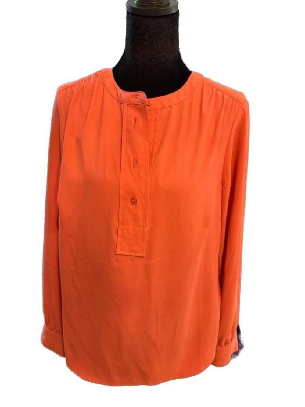 Lark & Ro Women's Long Sleeve Band Collar Henley Blouse Orange Size 4